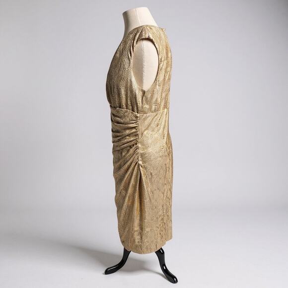 Ralph Lauren Gold Metallic Draped Sheath Dress Size 14 - Picture 3 of 5